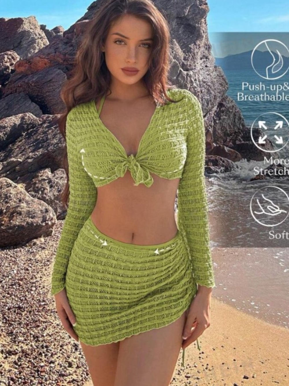 New Green Bodycon Cover Up Skirt & Crop Top Set XS